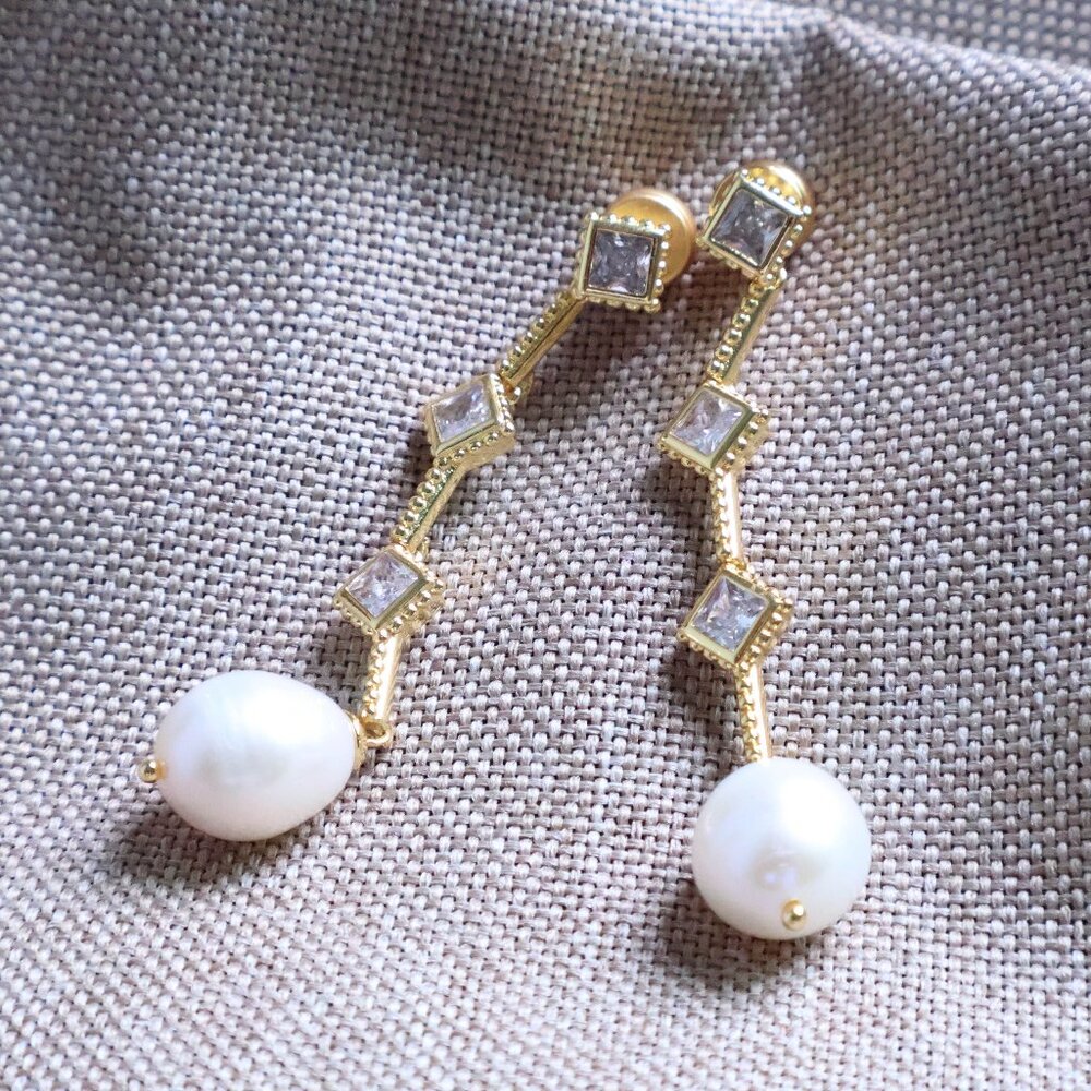 Noel Gold Pearl Statement Earrings by Julie Vos